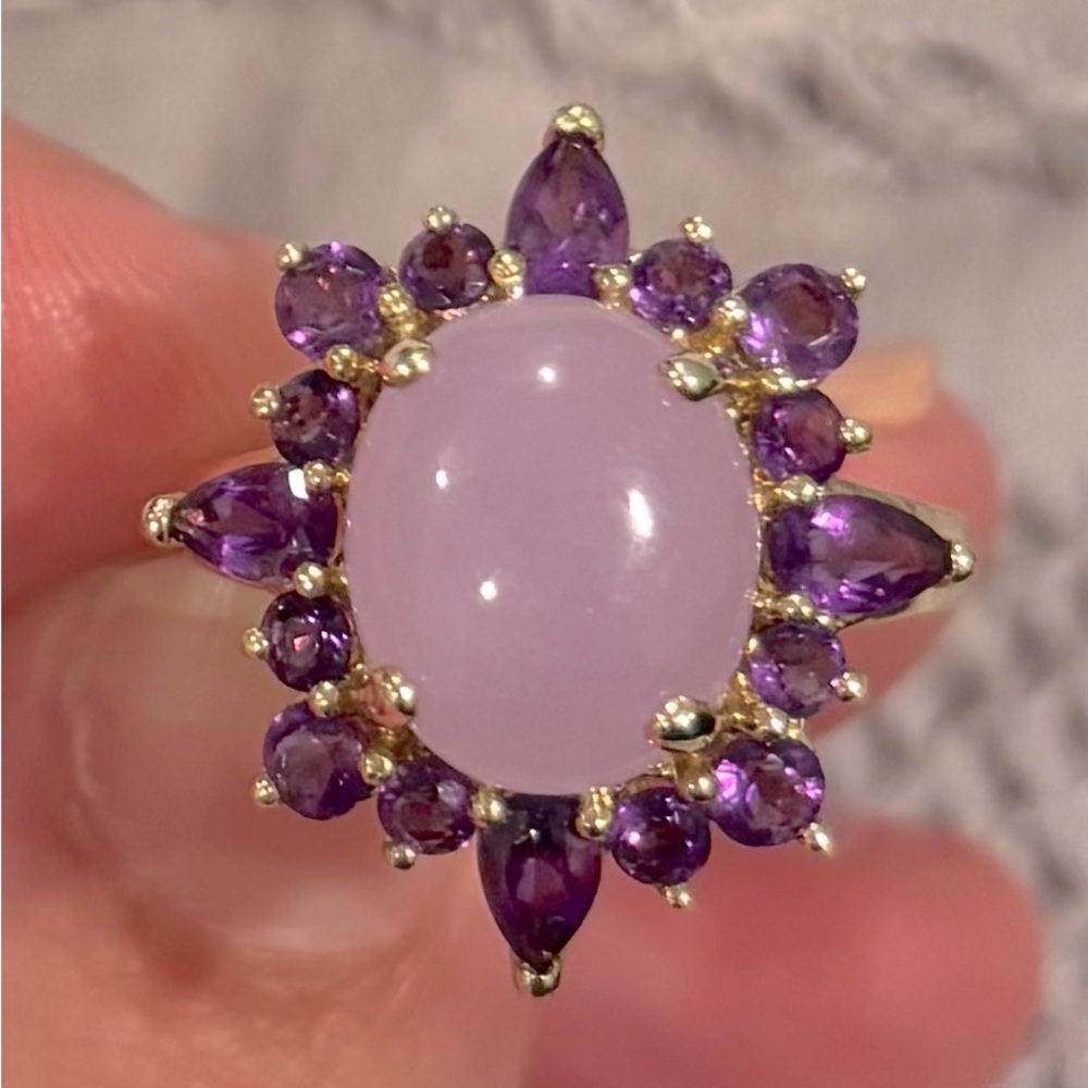 Gorgeous Michael Valitutti Genuine 14K Lavender Jade & Amethyst Ring, Size 7 US